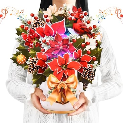 Musical Pop-Up Poinsettia Bouquet Christmas Card for $14 + free shipping w/ Prime