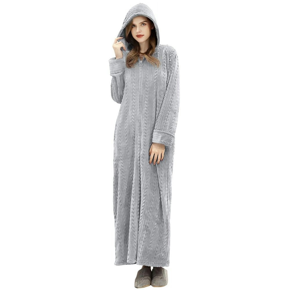 Lofir Women's Hooded Plush Zip-Up Fleece Robe: $27.97