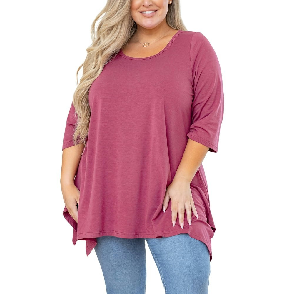 Showmall Plus Size Women's 3/4 Sleeve Swing Tunic: $13.37