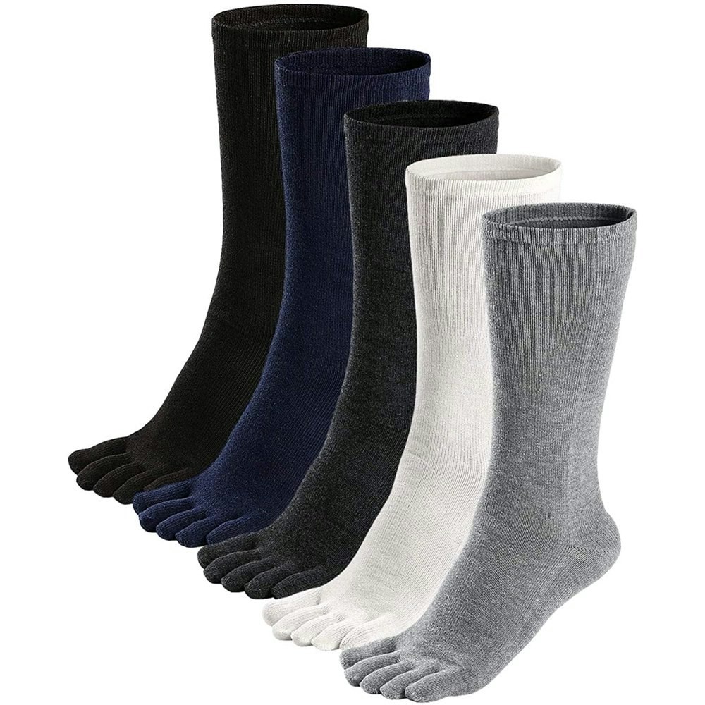 Amitofo Men's Cotton Athletic Five-Finger Crew Socks 5-Pack: $16.66