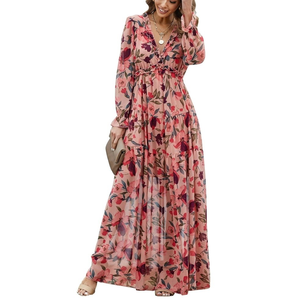 Dokotoo Women's Floral V-Neck Maxi Dress: $29.99