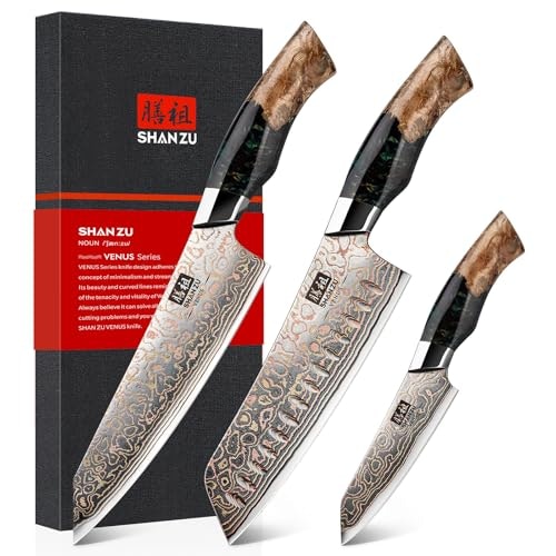 Shan Zu 3-Piece Damascus Kitchen Knife Set: $189.98 Shan Zu 3-Piece Damascus Kitchen Knife Set: $189.98