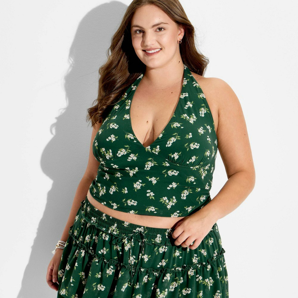 Women's Green Floral Halter Tank Top 3X: $20