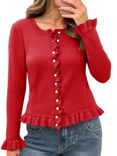 Saodimallsu Women's Long Sleeve Cropped Ruffle Cardigan: $29.99 Saodimallsu Women's Long Sleeve Cropped Ruffle Cardigan: $29.99
