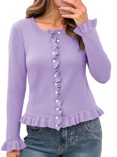 Saodimallsu Women's Ruffle Long Sleeve Cropped Cardigan: $29.99 Saodimallsu Women's Ruffle Long Sleeve Cropped Cardigan: $29.99