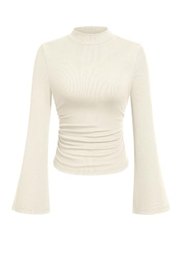 Prettygarden Women's Long Bell Sleeve Mock Neck Ribbed Top: $9.99