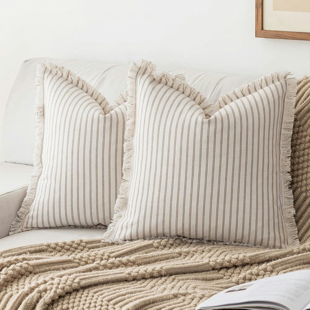 Striped Farmhouse Throw Pillow Covers 2-Pack: $15.99