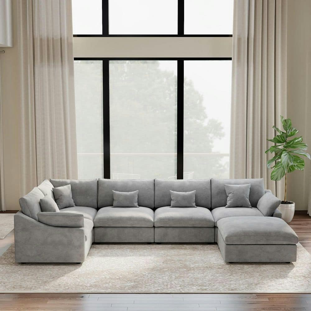 156-inch 6-Piece Modular Linen Sectional Sofa with Ottoman: $1,765.29 156-inch 6-Piece Modular Linen Sectional Sofa with Ottoman: $1,765.29