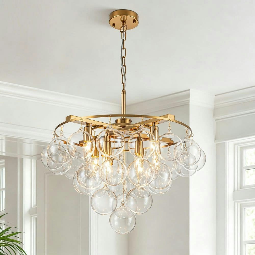 8-Light Gold Bubble Glass Globe Chandelier: $472.44 8-Light Gold Bubble Glass Globe Chandelier: $472.44