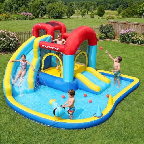 Elemara 9-in-1 Inflatable Water Slide Bounce House with Blower: $219.99