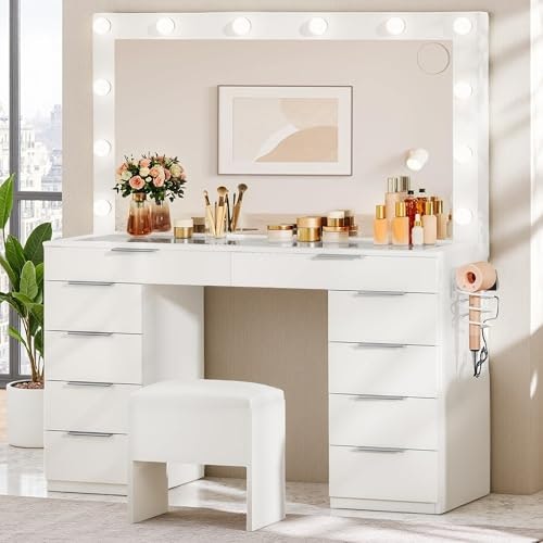 DWVO 46" Glass Top Makeup Vanity with 10 Drawers: $197.97