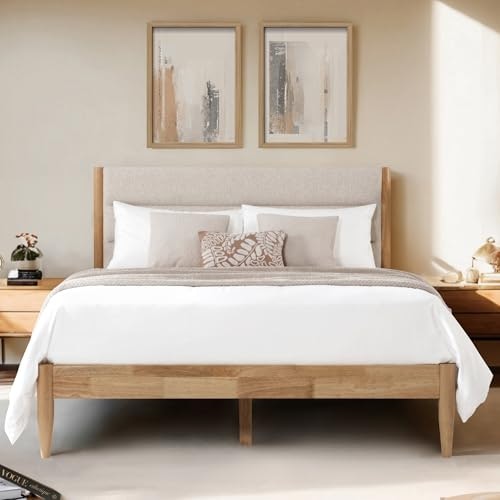 Kislot King Wood Bed Frame with Upholstered Headboard: $341.99 Kislot King Wood Bed Frame with Upholstered Headboard: $341.99