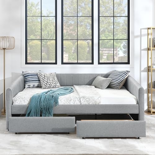 Keiki Queen Size Linen Upholstered Daybed with 2 Drawers: $439.99 Keiki Queen Size Linen Upholstered Daybed with 2 Drawers: $439.99