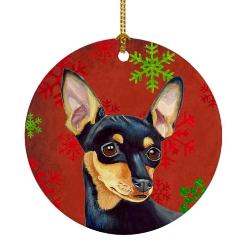 Caroline's Treasures Miniature Pinscher Snowflakes Ceramic Ornament: $12.99