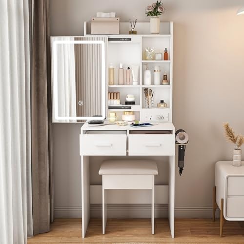 24-inch Small Makeup Vanity Desk with Lighted Mirror and Stool: $131.96 24-inch Small Makeup Vanity Desk with Lighted Mirror and Stool: $131.96