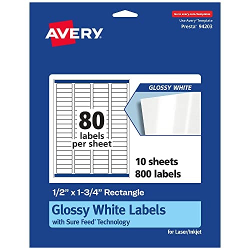 Avery 0.5" x 1.75" Glossy Rectangle Labels 800-Count: $18.92 Avery 0.5" x 1.75" Glossy Rectangle Labels 800-Count: $18.92