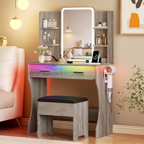 Vanity Desk with LED Mirror and Chair: $135.99 Vanity Desk with LED Mirror and Chair: $135.99