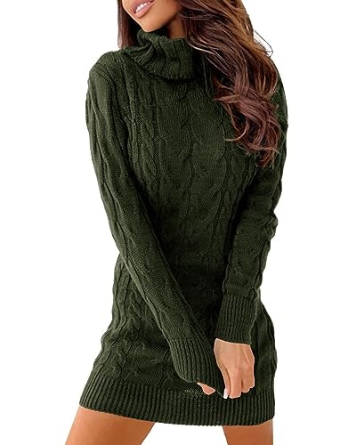 Langwyqu Women's Cable Knit Turtleneck Sweater Dress: $36.98