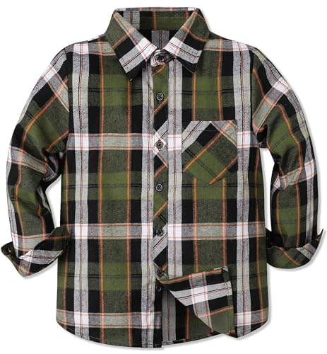 Cromoncent Boys Long Sleeve Flannel Plaid Button-Down Shirt: $13.69