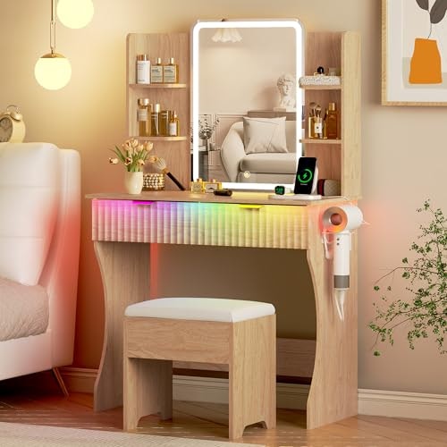 Vanity Desk with LED Mirror and Chair: $135.99