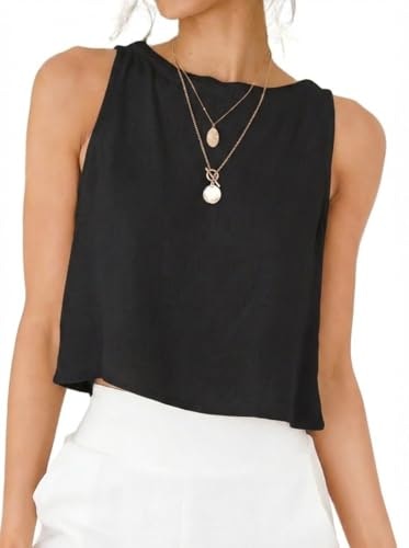 Idealsanxun Women's Linen Crop Tank Top: $14.98 Idealsanxun Women's Linen Crop Tank Top: $14.98