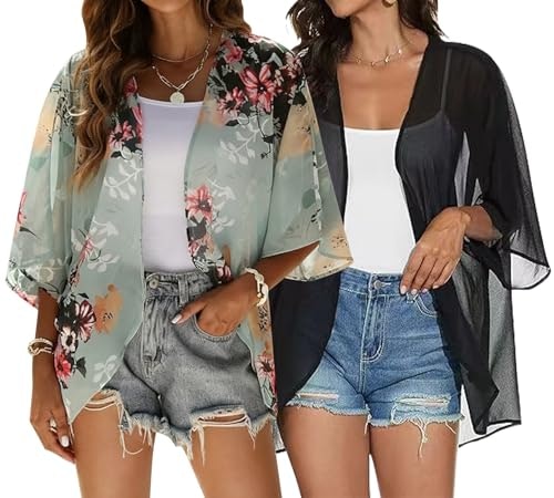 Olrain Floral Print Sheer Chiffon Kimono Cardigan 2-Pack: $8.47 Olrain Floral Print Sheer Chiffon Kimono Cardigan 2-Pack: $8.47