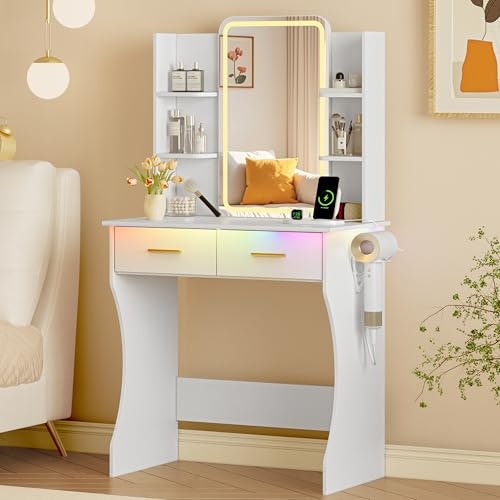 Xixini Vanity Desk with LED Lighted Mirror and Power Outlet: $110.49 Xixini Vanity Desk with LED Lighted Mirror and Power Outlet: $110.49