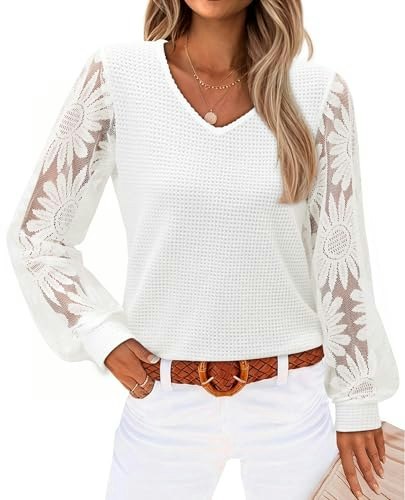 Siliteelon Women's Long Sleeve V-Neck Floral Lace Blouse: $9.99 Siliteelon Women's Long Sleeve V-Neck Floral Lace Blouse: $9.99