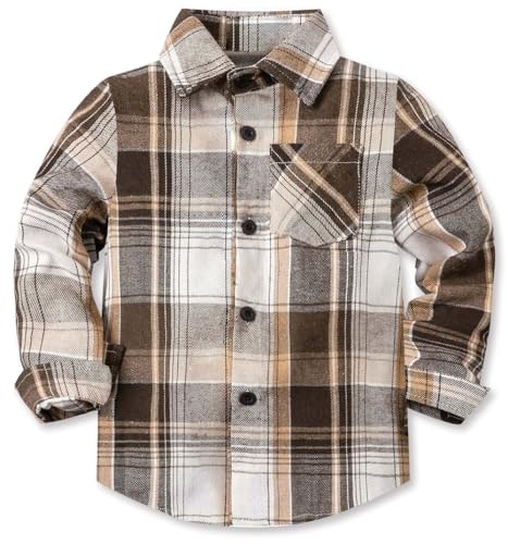 Cromoncent Boys Long Sleeve Flannel Plaid Button-Down Shirt: $15.97