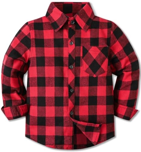 Cromoncent Boys Long Sleeve Flannel Plaid Shirt: $13.59