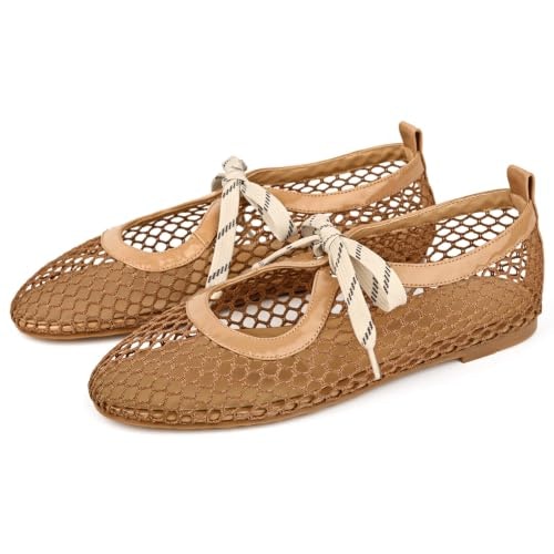 Charmust Lace-Up Mesh Mary Jane Ballet Flats: $37.99