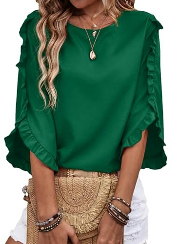 Evaless Women's 3/4 Sleeve Ruffle Blouse: $13.99 Evaless Women's 3/4 Sleeve Ruffle Blouse: $13.99