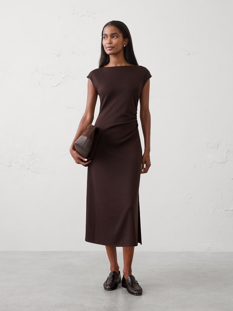 Soft Touch Side-Shirred Midi Dress: $65 Soft Touch Side-Shirred Midi Dress: $65