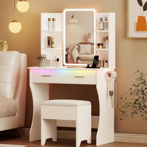 Vanity Desk with LED Mirror and Stool: $135.99