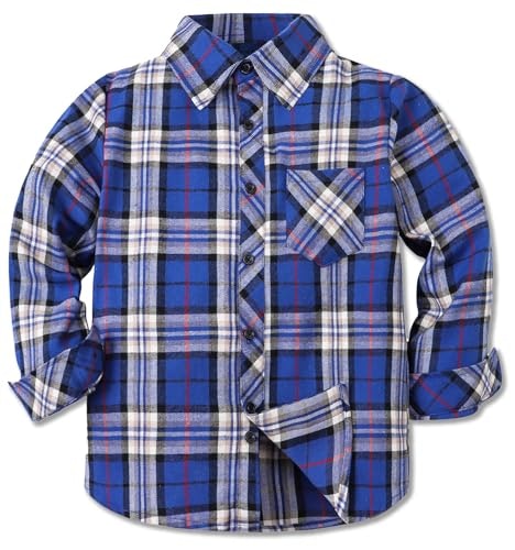 Cromoncent Boys Long Sleeve Flannel Plaid Shirt: $14.39