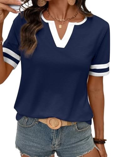 Shewin Women's V-Neck Short Sleeve Colorblock T-Shirt: $12.74 Shewin Women's V-Neck Short Sleeve Colorblock T-Shirt: $12.74