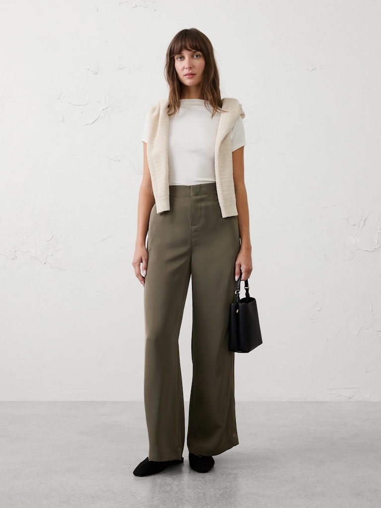 Wide-Leg High-Rise Twill Trouser: $60
