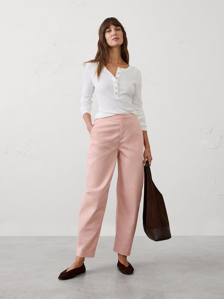 Barrel-Leg High-Rise Twill Utility Pant: $45 Barrel-Leg High-Rise Twill Utility Pant: $45