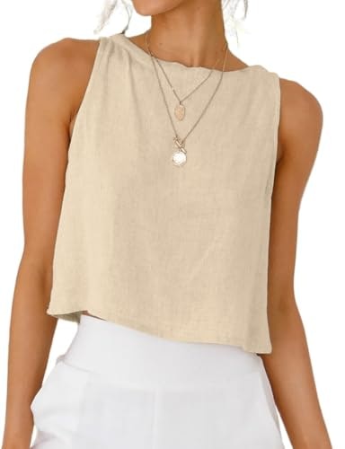 Idealsanxun Women's Cotton Linen High Neck Crop Tank Top: $14.98