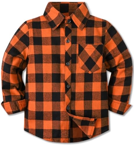 Cromoncent Boys Long Sleeve Flannel Plaid Button Down Shirt: $13.59