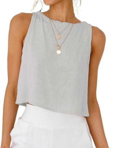 Idealsanxun Women's Cotton Linen High Neck Tank Top: $14.98