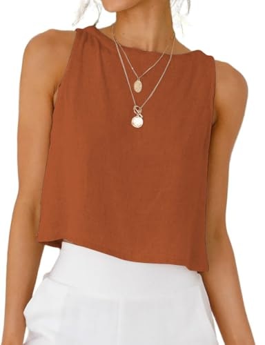 Idealsanxun Women's Linen High Neck Crop Tank Top: $14.98 Idealsanxun Women's Linen High Neck Crop Tank Top: $14.98