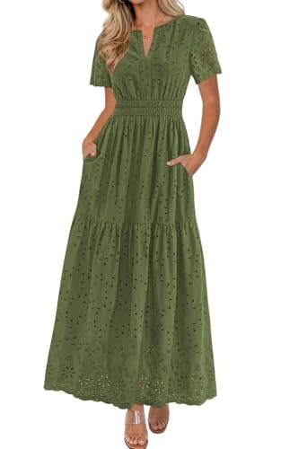 Prettygarden Women's Boho V-Neck Smocked Waist Eyelet Dress: $45.98 Prettygarden Women's Boho V-Neck Smocked Waist Eyelet Dress: $45.98