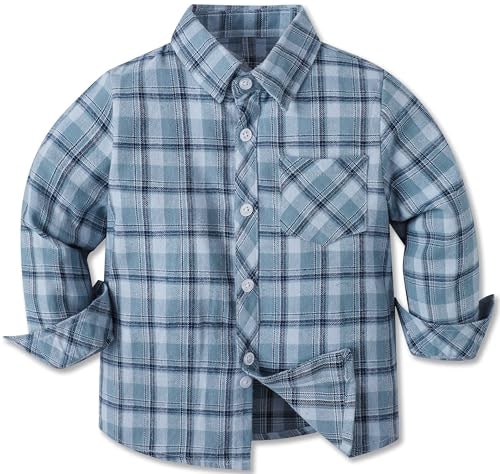 Cromoncent Boys Long Sleeve Flannel Plaid Button-Down Shirt: $14.39