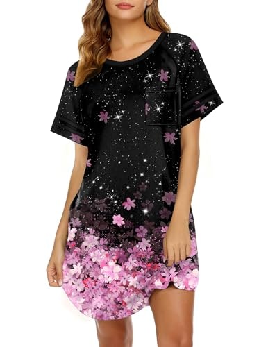 Ekouaer Women's Color Block Short Sleeve Sleep Shirt: $9.98