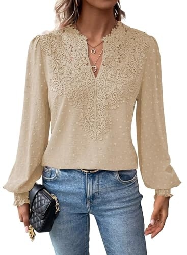 Falechay Women's Lace Trim V-Neck Top: $25.49