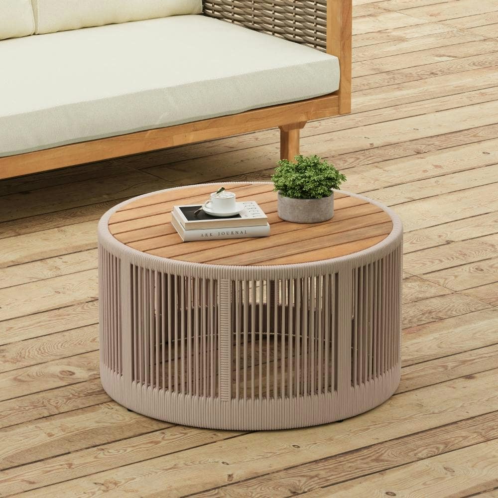 26-Inch Round Acacia Wood Outdoor Coffee Table: $209 26-Inch Round Acacia Wood Outdoor Coffee Table: $209