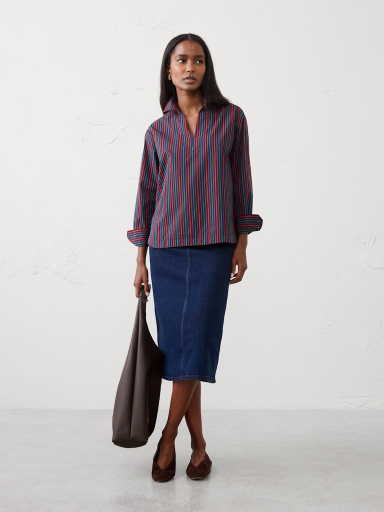 Cotton Collar-Neck Tunic Top: $40