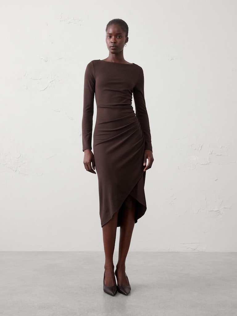 Soft Knit Shirred Midi Dress: $70