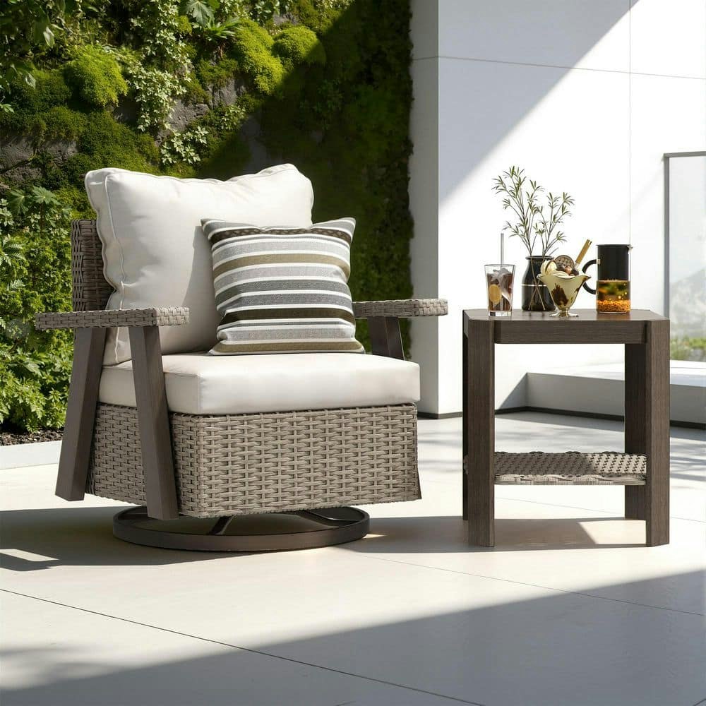 Wicker Outdoor Swivel Lounge Chair and Side Table: $324 Wicker Outdoor Swivel Lounge Chair and Side Table: $324